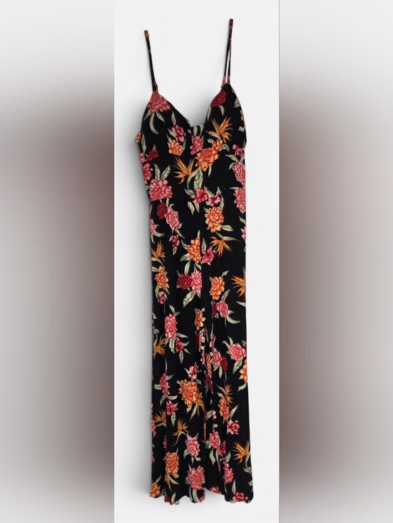 Derek Heart Pants - Derek Heart Tropical Floral Jumpsuit Black Orange Red Wide Leg Womans Small